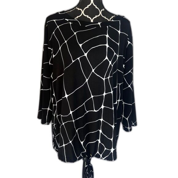Worthington Black White Patterned Boatneck Drawstring Waist Jersey Top Size XL - Picture 1 of 8